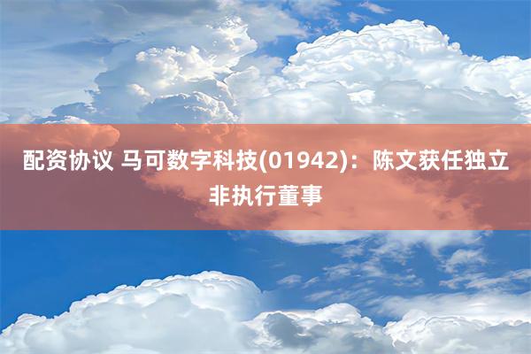 配资协议 马可数字科技(01942)：陈文获任独立非执行董事