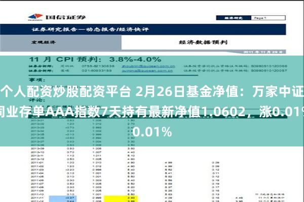 个人配资炒股配资平台 2月26日基金净值：万家中证同业存单AAA指数7天持有最新净值1.0602，涨0.01%